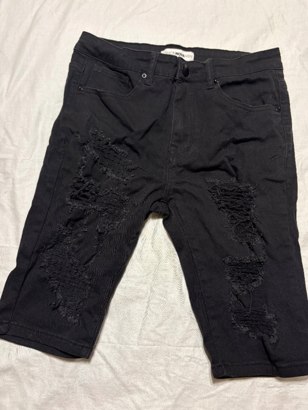 Fashion Nova Men Size 30 Black Distressed Denim Shorts
